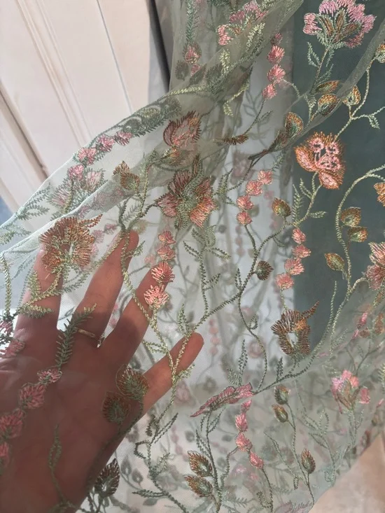 🧚 Suzanne Betro Teal Green Floral Embroidered Midi Dress fairy festival - Picture 4 of 10